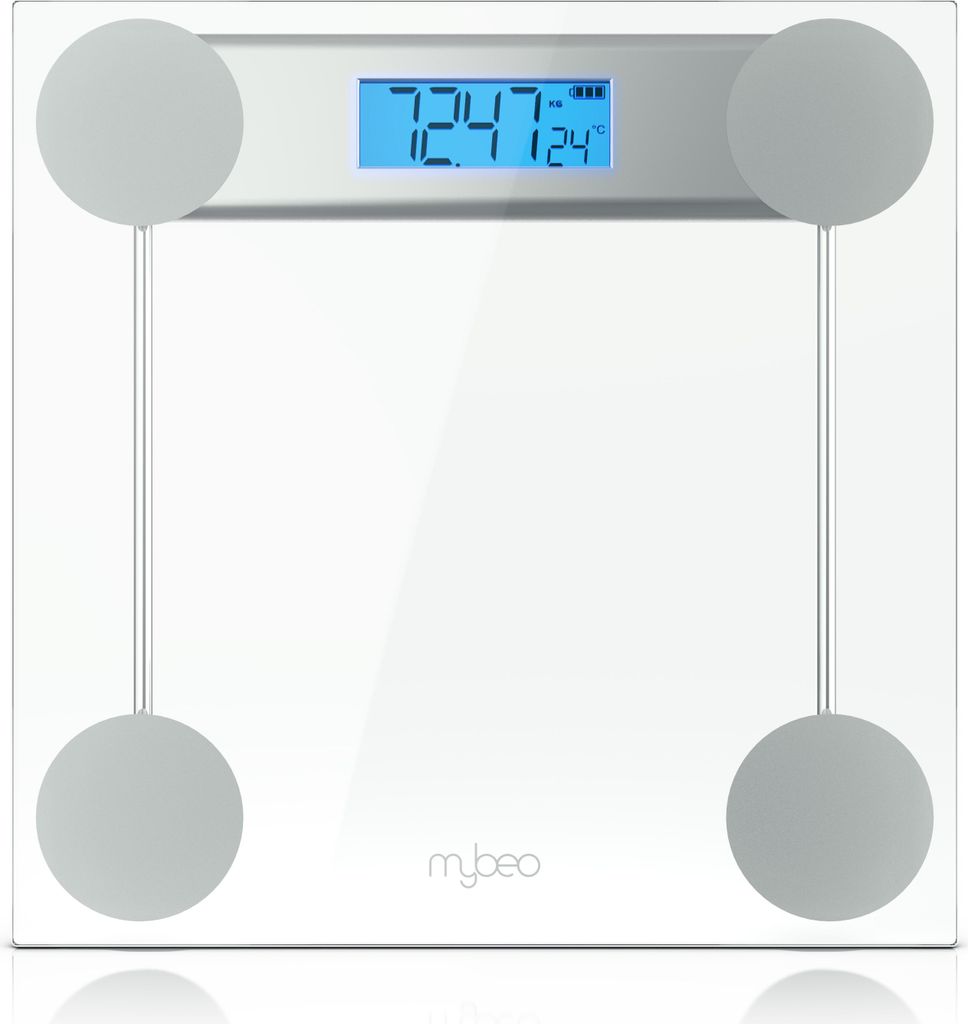 MyBeo Personenwaage, Körperwaage, digitale Waage für Personen, große Trittfläche aus 6 mm Sicherheitsglas, Badezimmer Digitalwaage, max. Belast...