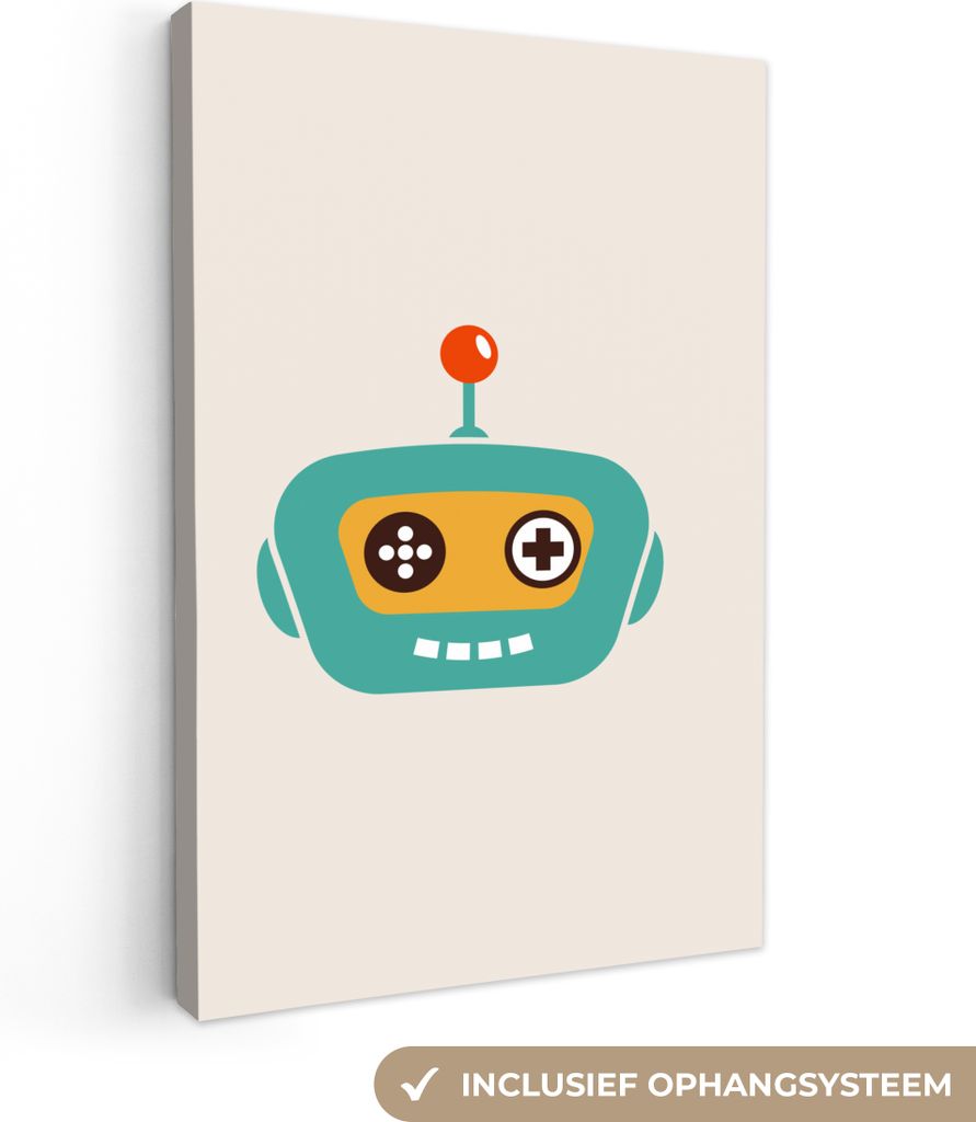 OneMillionCanvasses - Leinwandbilder - 90x140 cm, Roboter - Gesicht - Antenne - Technik - Junge - Kind, Wandbilder Kunstdruck Wanddekoration - Wa...