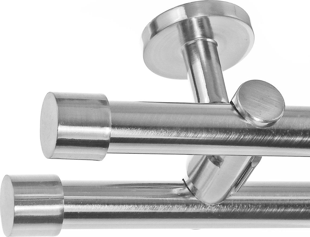 Gardinenstange Ø 20mm I Metall in Edelstahl Look 2-läufig Deckenbefestigung D41