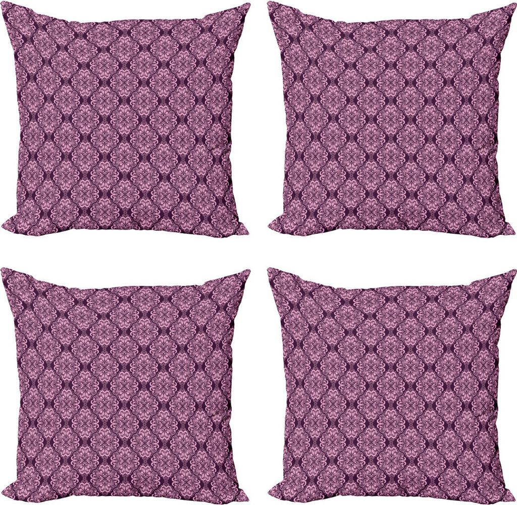 ABAKUHAUS Lila Kissenbezug Set (4 Stück), Damast-Blumenwirbel, Moderner Doppelseitiger Digitaldruck, 45 cm x 45 cm, Plum und Blassrosa