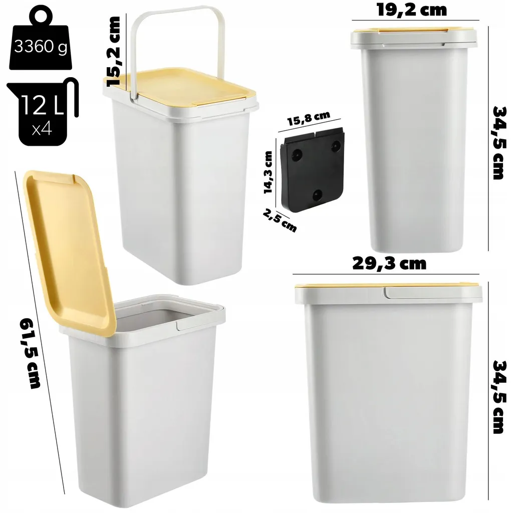 Système de tri 4 x 12 litres avec support robuste - Capacité 48 Litres