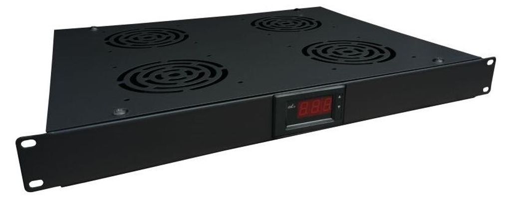 Alantec SA-F-1U-4-TC Lüftungspanel mit Thermostat 19" 1HE, 4 Lüfter, schwarz