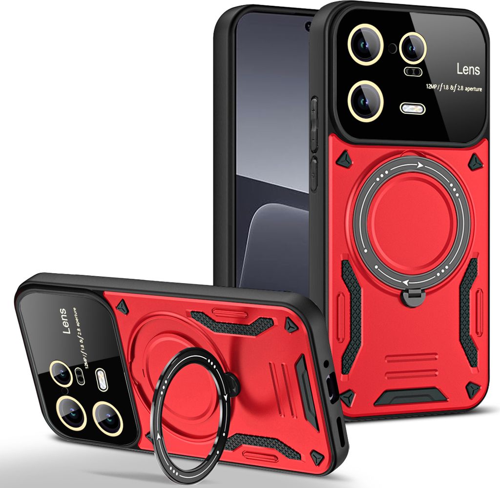 Rüstung Handyhülle für Xiaomi 13 Pro Dual-Layer Ringhalter Ständer Hülle Rot