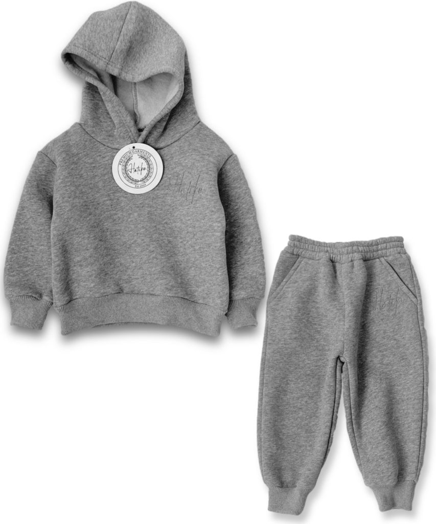 HATIKU - Premium Trainingsanzug Kind - Größe 110 - Grau - Einfarbig - für Jungen oder Mädchen - Unisex