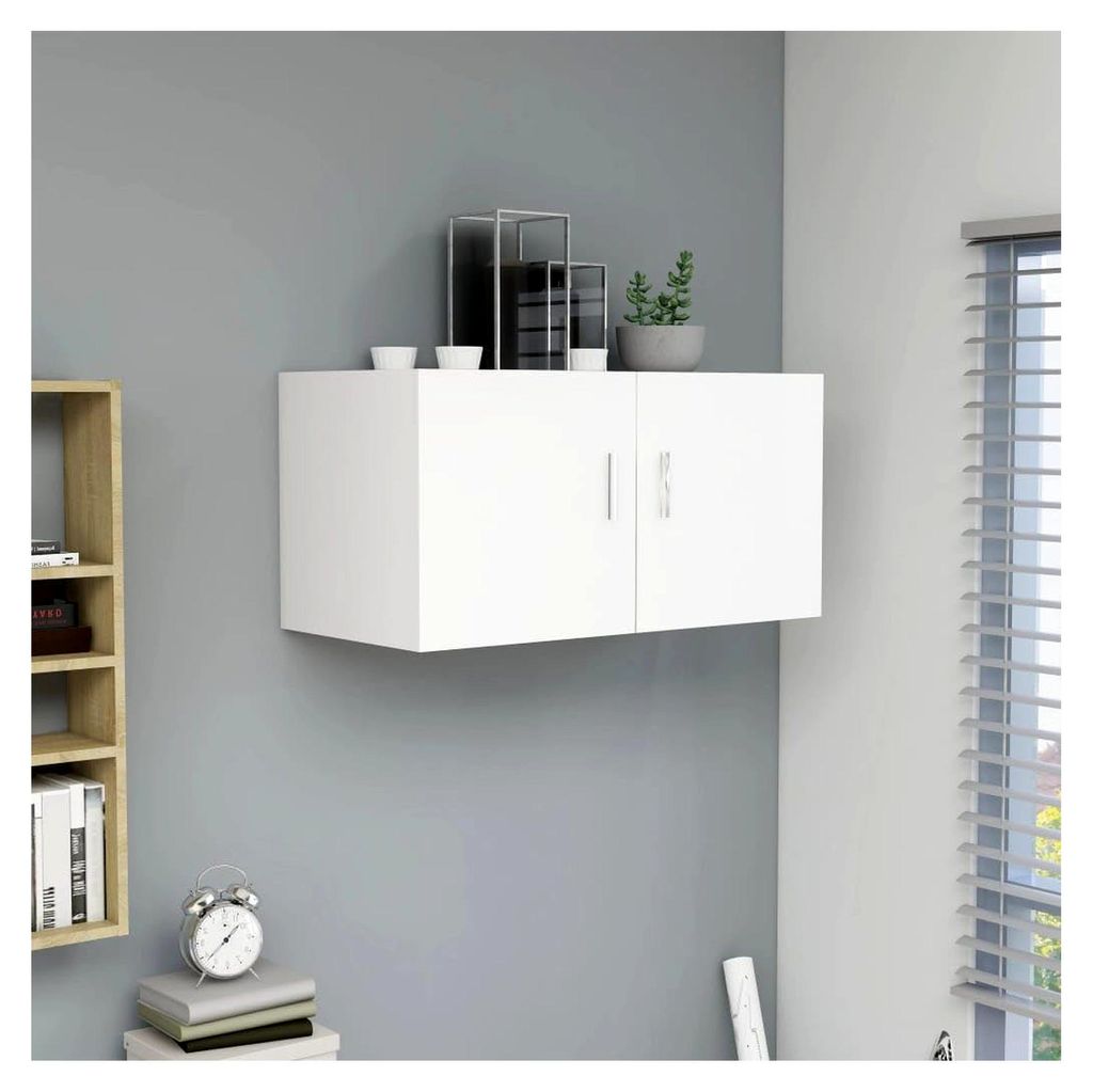 Wandschrank mit 2 Türen, Hängeschrank, Wandregal, Bücherregal, Badschrank, Aktenschrank, Oberschrank, Weiß, 80x39x40cm, Holzwerkstoff