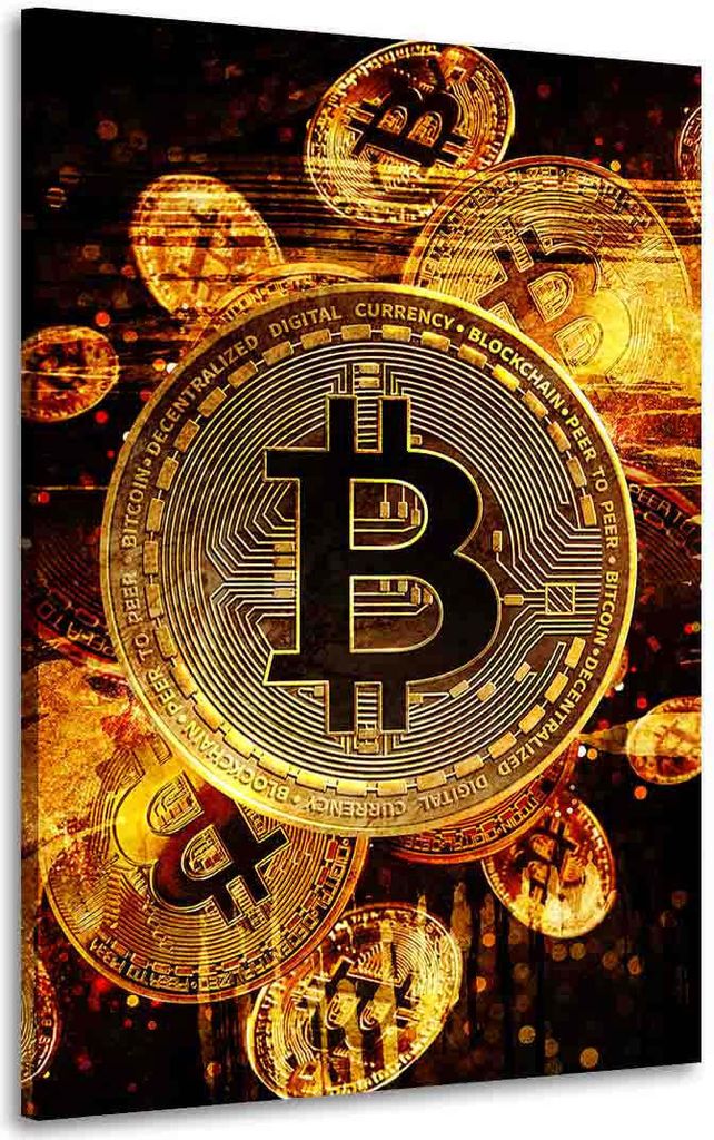 Wandbild Leinwandbild Bitcoin Abstract Gold Kunstdruck XXL Wanddeko: 40x60x2cm
