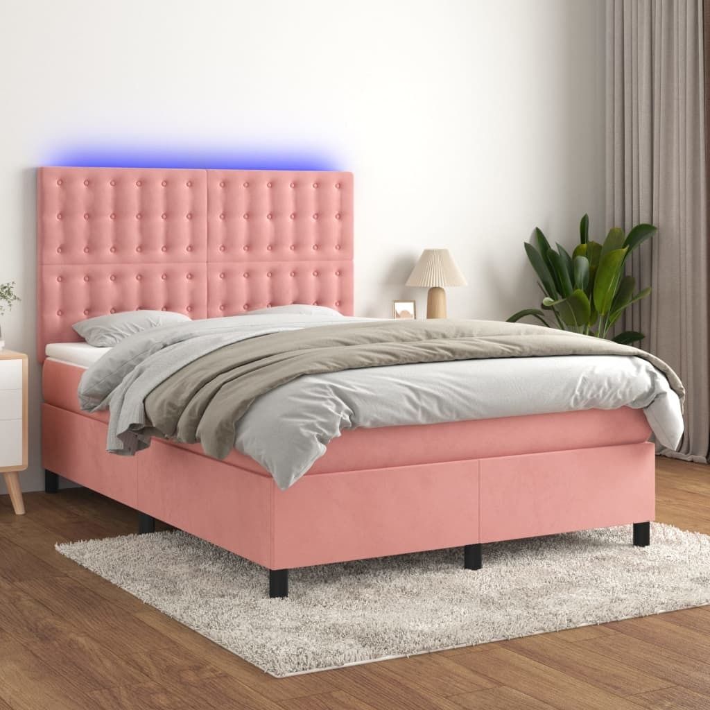 Maison Exclusive - Boxspringbett mit Matratze & LED Rosa 140x190 cm Samt