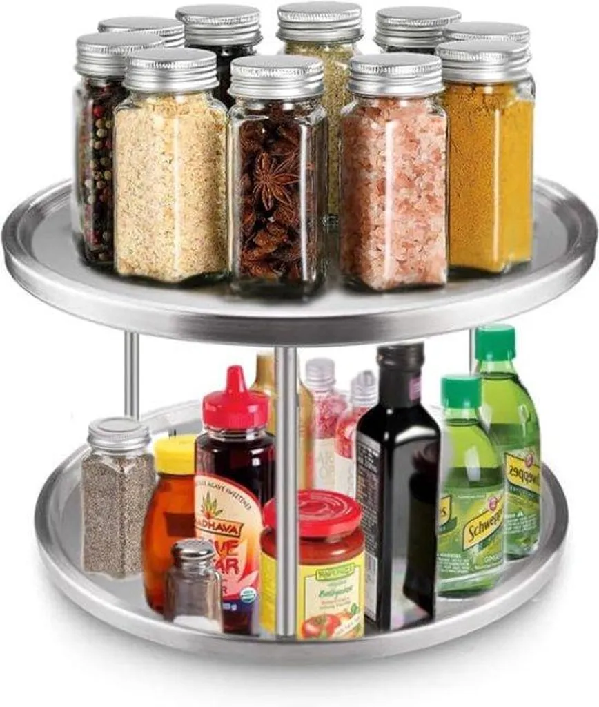 Étagère de cuisine rotative anti-chute en inox pour gagner de place