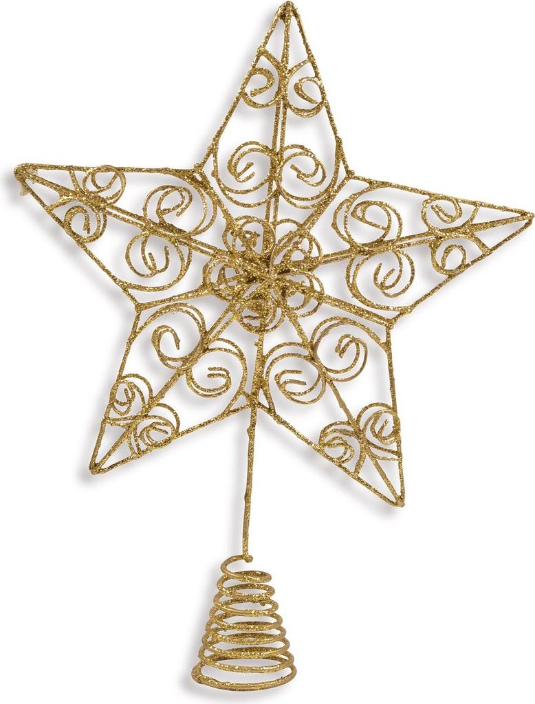 Weihnachtsbaumspitze Barock - Stern Goldfarben mit Goldglitter 20 cm - Metall