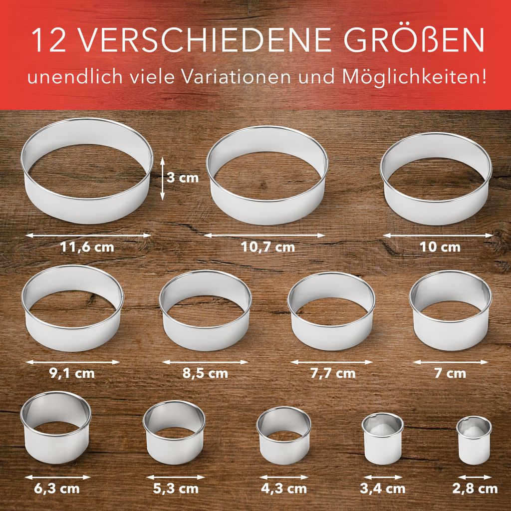 AVANA Edelstahl Ausstechformen 12 Stück Ringe Keksformen Produktbild 3