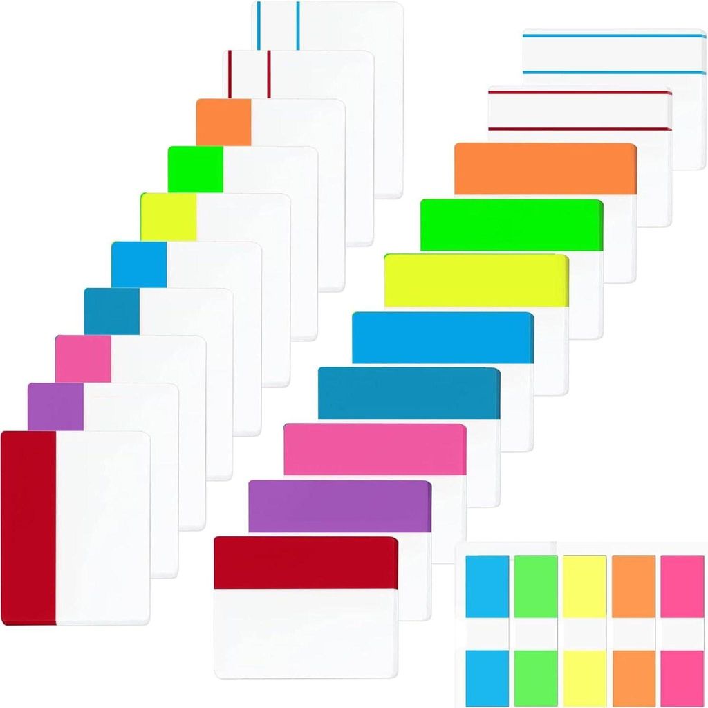500x Haftstreifen Haftnotizen, 21 Sets, 10 Farben Sticky Notes, beschreibbare Markierer, Index Tabs & Seitenmarker