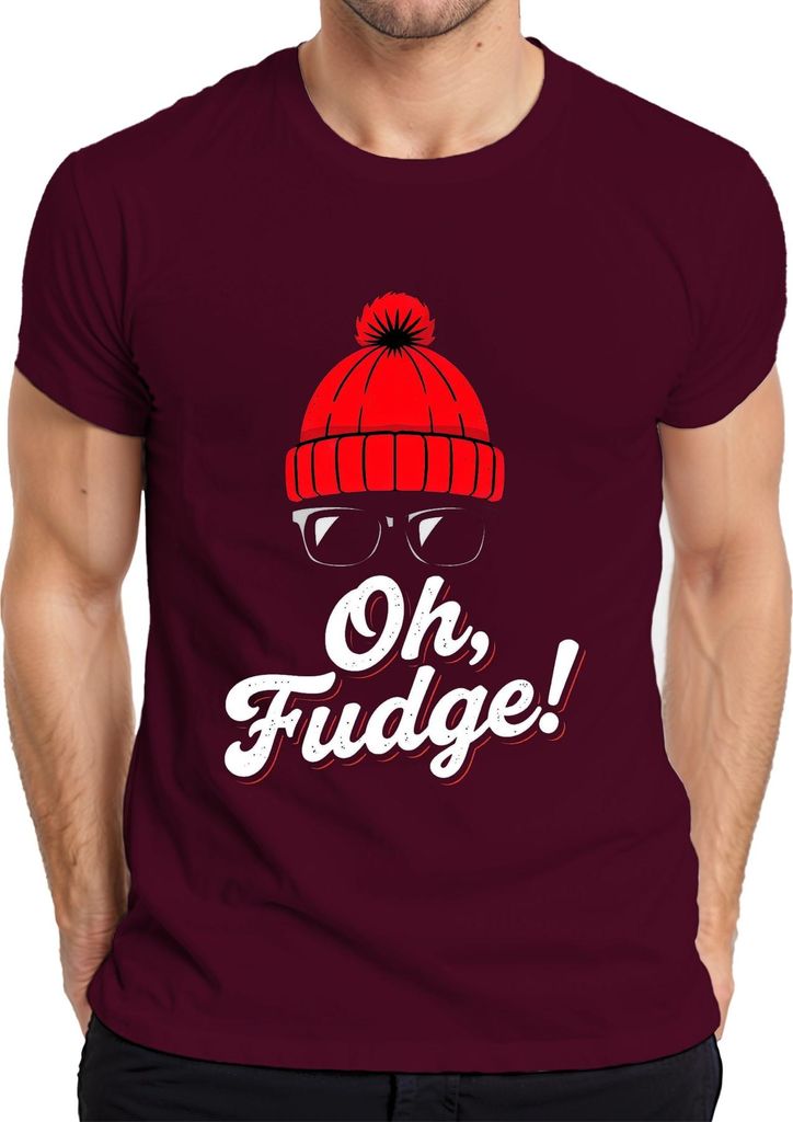 Oh Fudge! Weihnachten Lustig Spruch Mütze Brille Winter Hipster Herren T-Shirt, Burgundy, 3XL