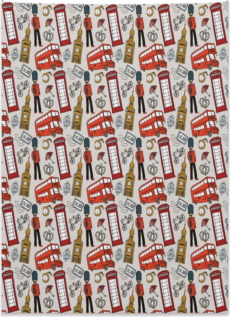Abakuhaus London Wandteppich, Doodle englische Symbole aus Weiches Mikrofaser Stoff Kein Verblassen Klare Farben Waschbar, 110 x 150 cm, Mehrfarbig