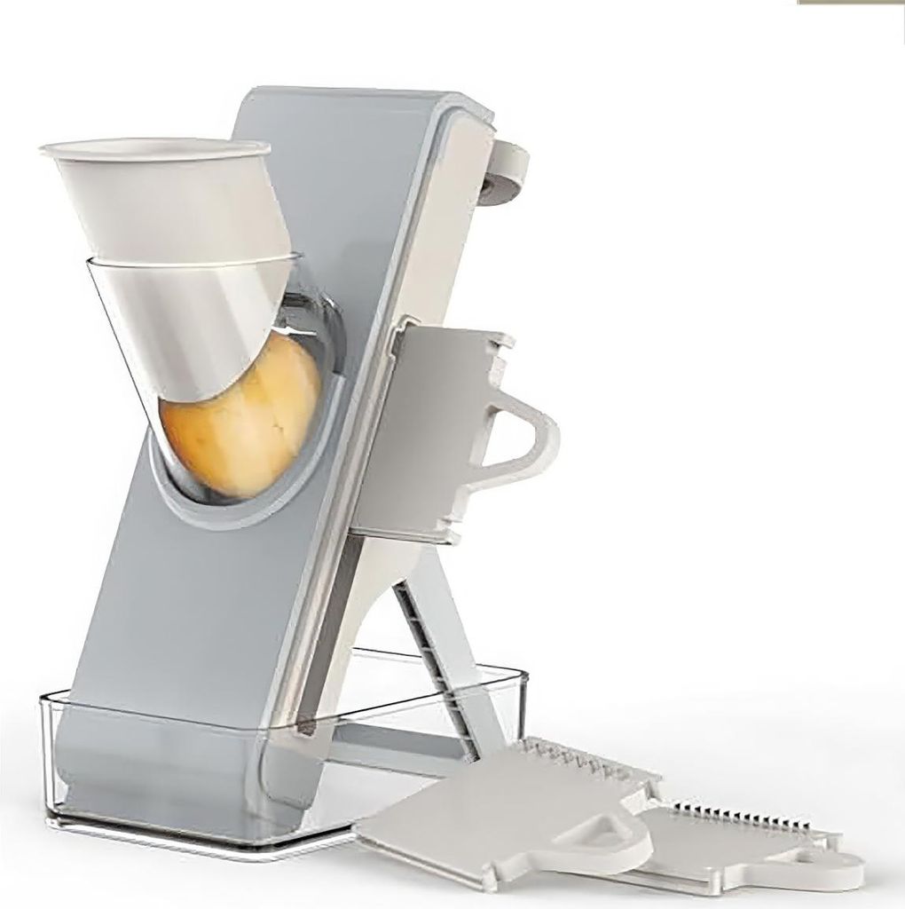 4-in-1 Mandoline Gemüseschneider, gemüse schneider, verstellbare Klingen, Pressgriff, Lebensmittelbehälter