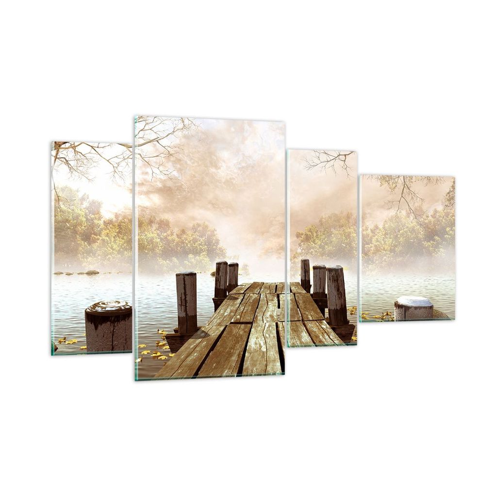 Bilder auf glas - Illustration herbst landschaft bäume - 120x70cm - Glasbilder - Wandbilder - Kunstdruck - Wanddekoration aus Glas - Glas Bilder -...