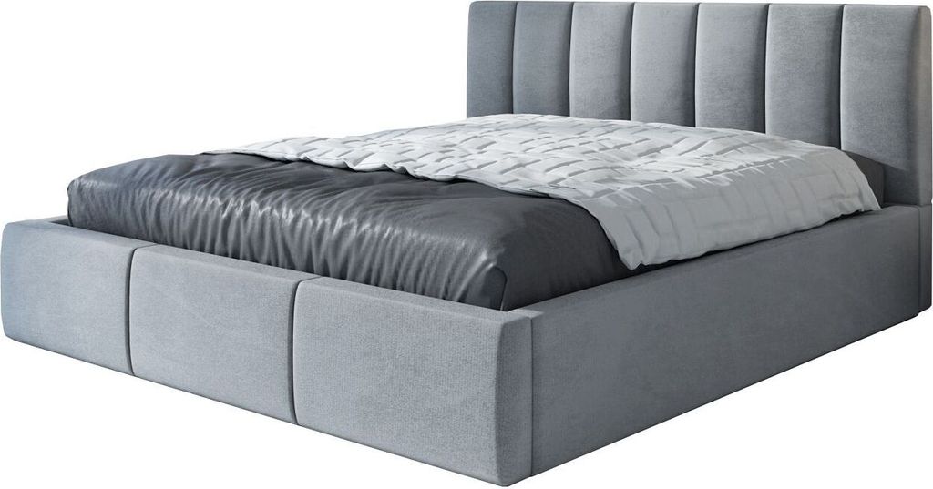 Polsterbett IGI 140 x 200 mit Matratze und Bettkasten. Farbe: Hellgrau