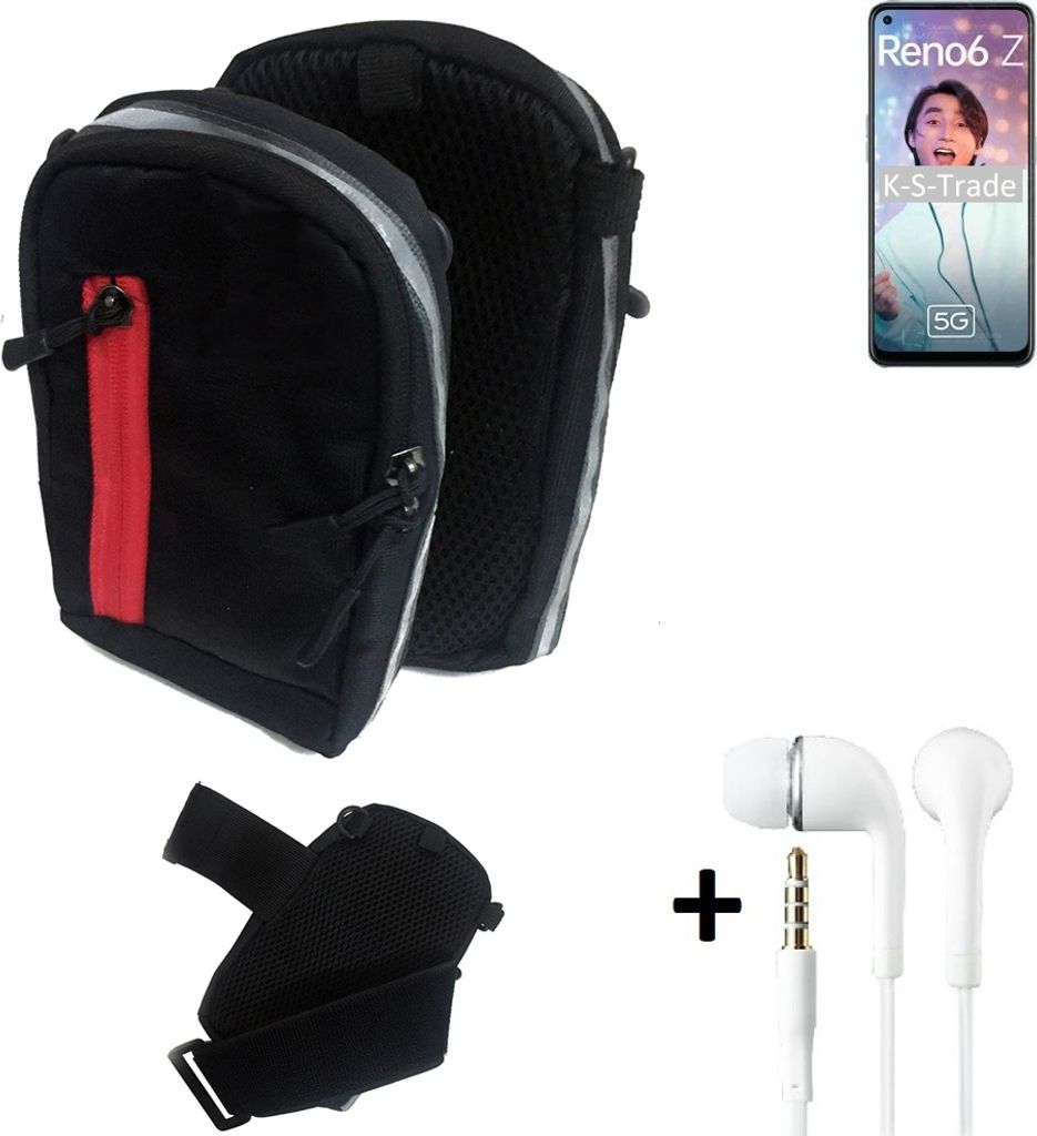 K-S-Trade Outdoor Gürteltasche Holster Umhängetasche + Kopfhörer kompatibel mit Oppo Reno6 Z 5G schwarz Handy Tasche Case travelbag Schutzhülle