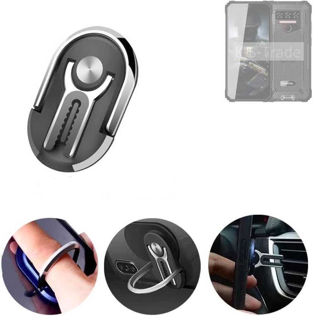 K-S-Trade 3in1 Smartphone-Ring Handy-Ring kompatibel mit Oukitel WP23 Fingerhalterung Handyring Tischständer Lüftungsgitter-Halterung Tisch