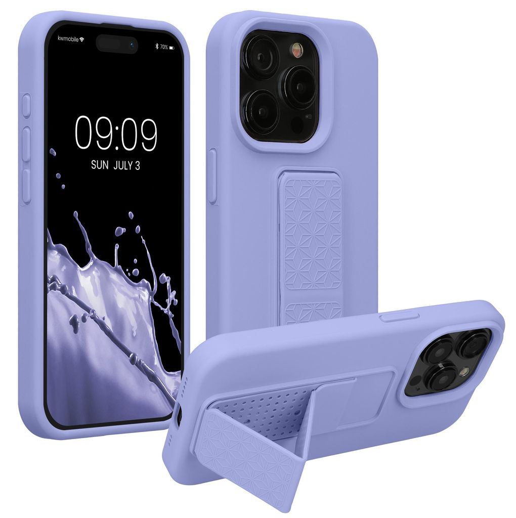 kwmobile Handyhülle für Apple iPhone 15 Pro Hülle - TPU Silikon Case mit Fingerhalter und Stand - Schutzhülle Cover in Lavendel