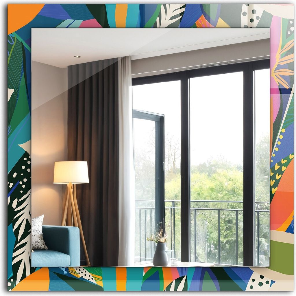 Dekorativer Wandspiegel - Bedruckter Spiegel - Motiv - 60x60 cm - Bunte Abstrakte Blumen