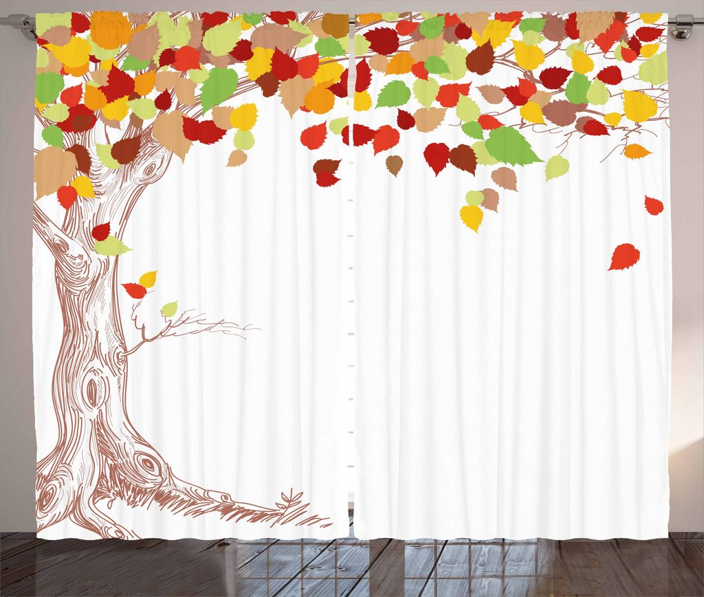 ABAKUHAUS Fallen Rustikaler Gardine, Mutter Erde Thema Bäume, Schlafzimmer Kräuselband Vorhang mit Schlaufen und Haken, 280 x 225 cm, Mehrfarbig