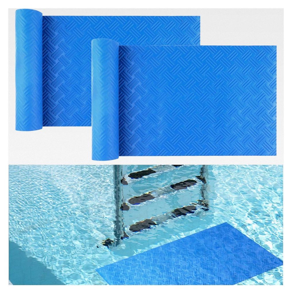 2 Rollen Poolunterlage, 90x23 cm Schützende Matten für Poolleiter, Blaue Schwimmleitermatte mit Rutschfester Textur