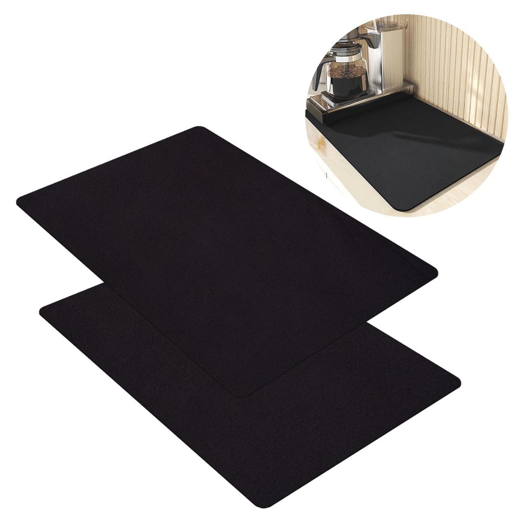 2 Kaffeematten, 30 x 40 cm, Matte für Kaffeemaschine, Abtropfgestell, saugfähiges Abtropfgestell, Küche, Spüle, Badezimmer, Arbeitsplatte (schw...