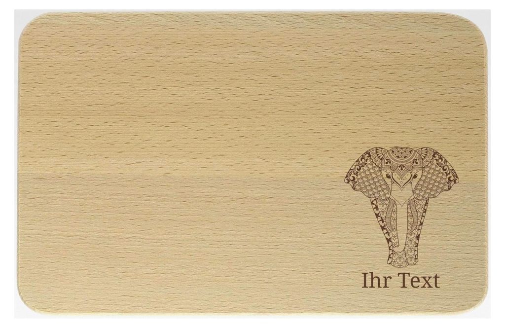 Personalisierbares Frühstücksbrettchen aus Holz – Zentangle Elefant – graviertes Holzbrett für Frühstück, Schneiden – Geschenkidee, (23x...