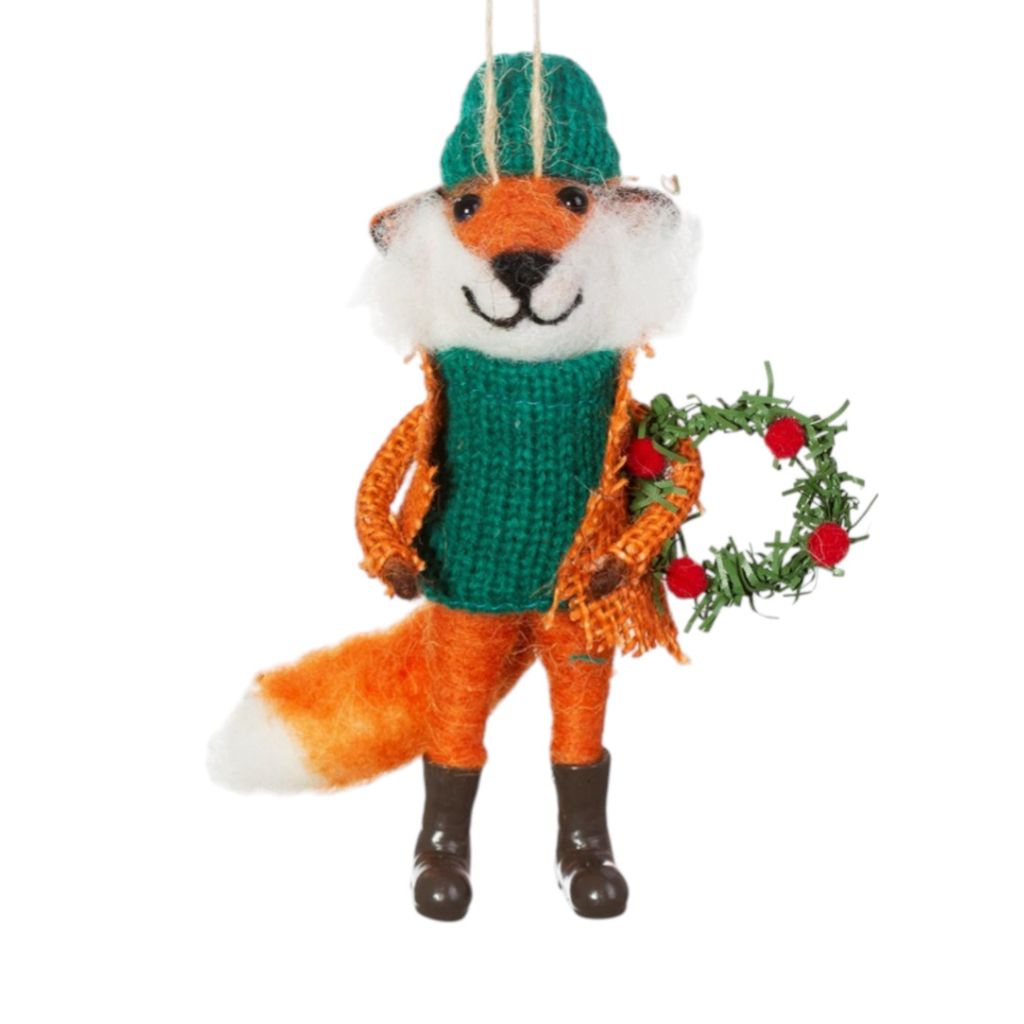 Fuchs mit Kranz Filz Weihnachthänger - Sass & Belle