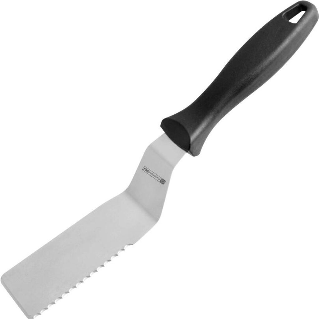 FMprofessional Schneidheber CHEF, Küchenhelfer mit Funktionsteil aus Edelstahl, Tortenheber mit gezackter Klinge (Farbe: Silber/Schwarz)