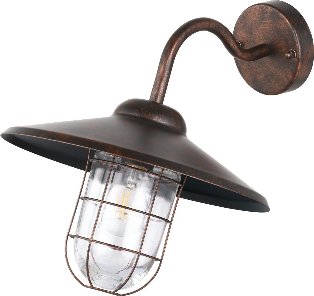 EGLO Außen-Wandlampe Melgoa, 1 flammige Außenleuchte, Wandleuchte aus verzinktem Stahl in Rostoptik und Glas, E27 Fassung, IP44