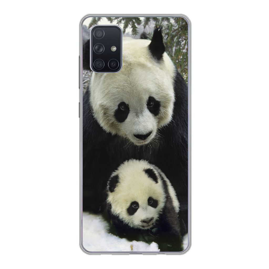 MuchoWow Handyhülle Schutzhülle Hülle für Samsung Galaxy A71 Panda - Jungtier - Schnee Silikon Softcase Handy Hülle - Kartenbesitzer