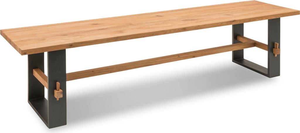 Sitzbank Esszimmer Eiche massiv geölt PLESSA-64, mit Metall Fuß in schwarz, B/H/T: ca. 180/37/46 cm