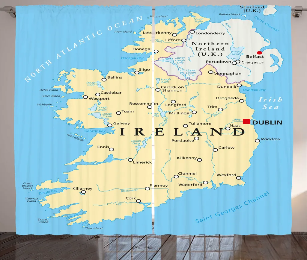 Rideau Carte Irlande Détails Précis Multicolore 280x225 cm avec Crochet