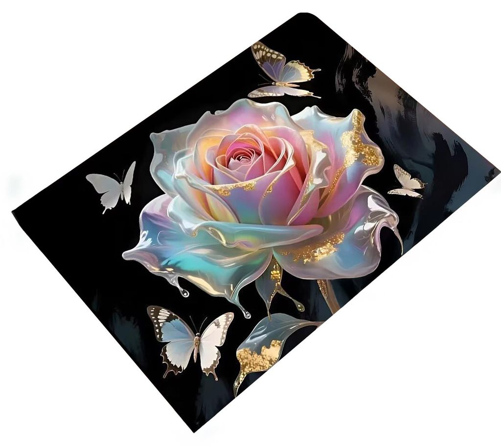 3D-Rosen-Badezimmerteppich, realistische Rosen und Schmetterlinge, saugfähiger, rutschfester Teppich für Eingangsbereich, Küche, Schlafzimmer un...