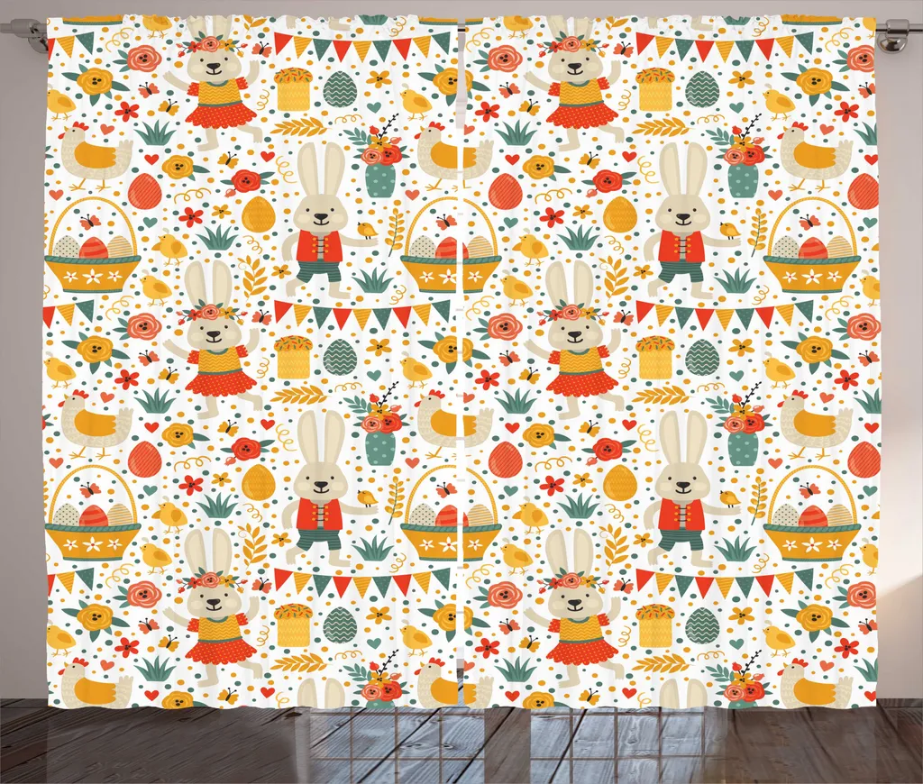 Rideau Rustique Pâques Traditionnel Multicolore Grand Format 280x225