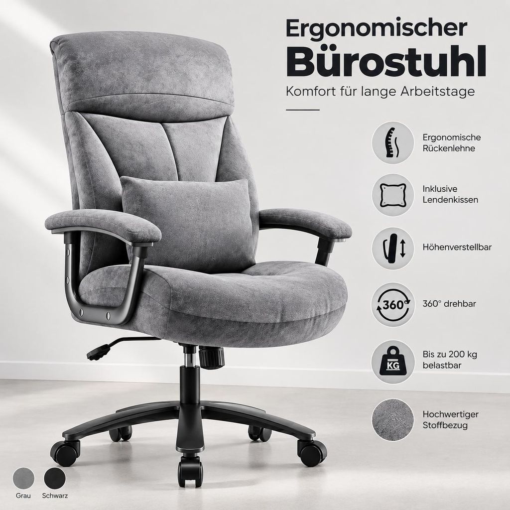 CRELIV -XXL Bürostuhl bis 200 kg, ergonomischer Chefsessel Produktbild  KI-generiertes Bild