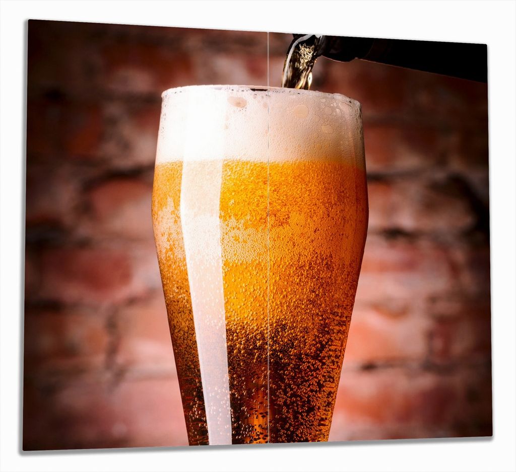 Wallario Herdabdeckplatte aus Glas, Größe 60 x 52 cm 2-teilig, Motiv Frisches Pils