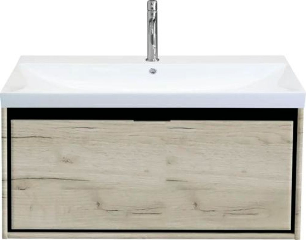 Badmöbel-Set Sanox Loft BxHxT 101 x 52,5 x 46 cm Frontfarbe craft oak 2-teilig mit Waschtisch Keramik