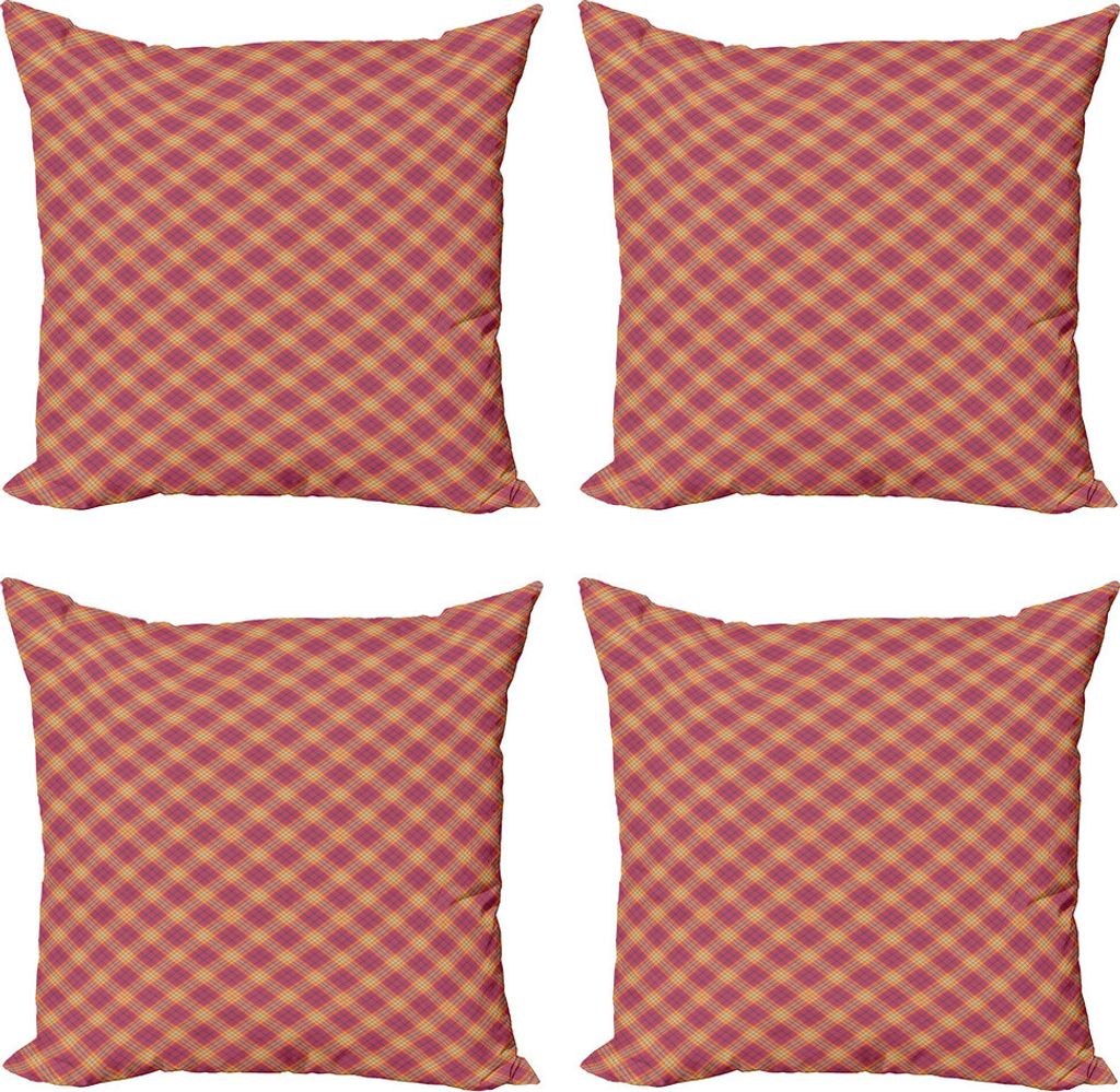 ABAKUHAUS Geometrisch Kissenbezug Set (4 Stück), Checkered Tartan-Motiv, Moderner Doppelseitiger Digitaldruck, 60 cm x 60 cm, Mehrfarbig