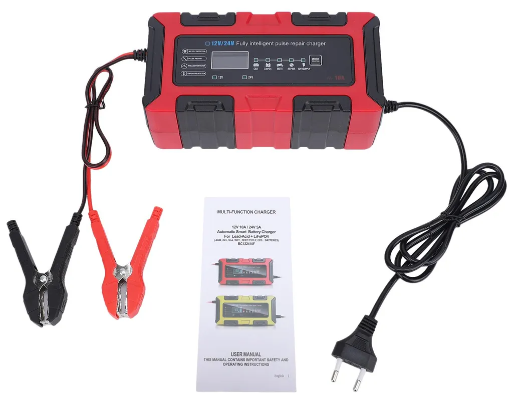 Chargeur intelligent 12V 10A avec mode réparation et écran digital LCD