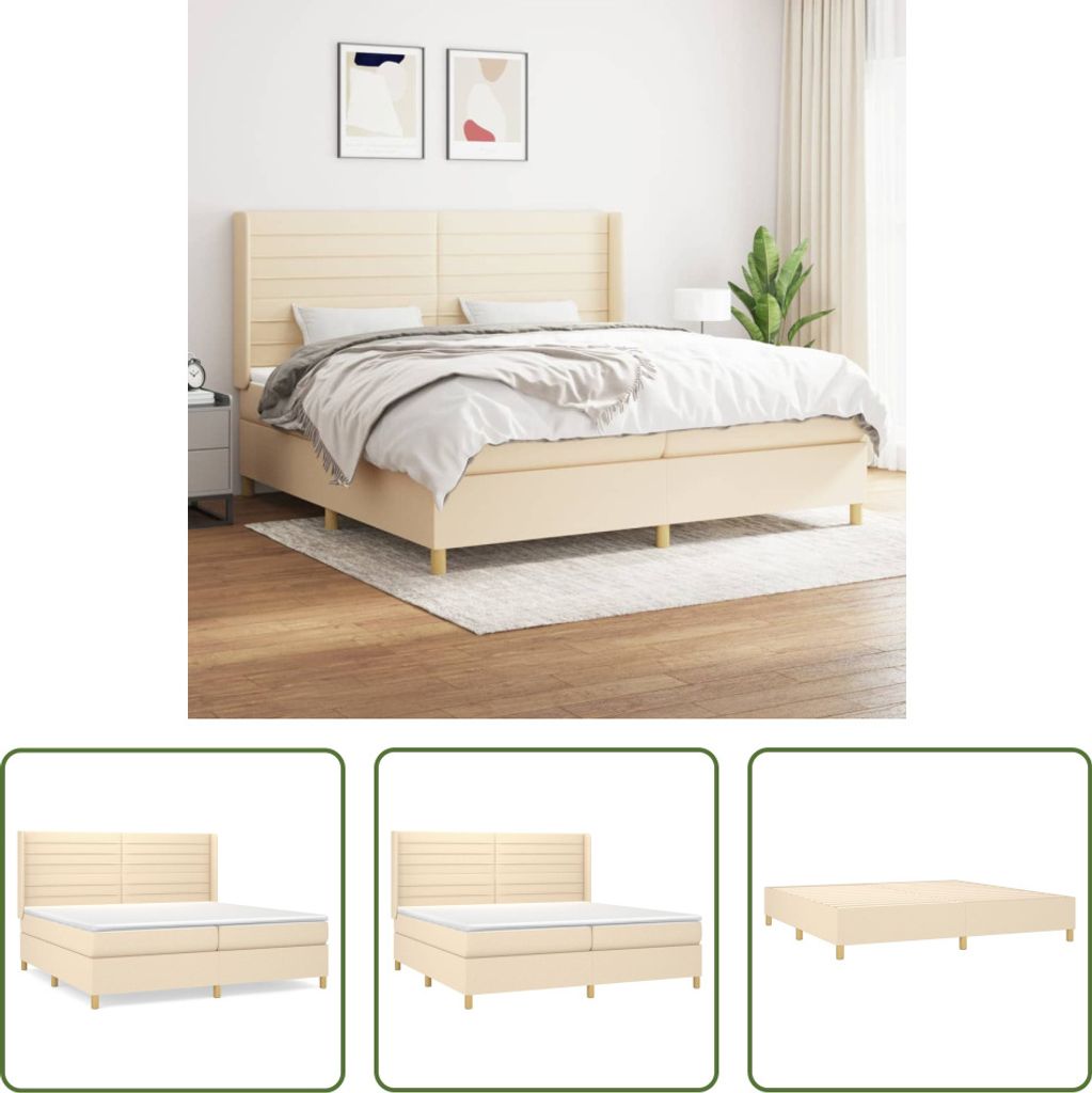 The Living Store Boxspringbett mit Matratze Creme 200x200 cm Stoff