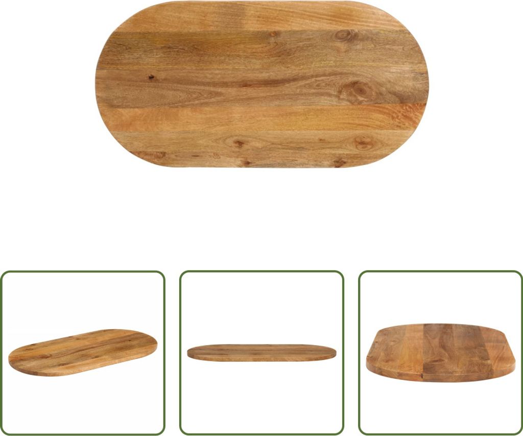 The Living Store Tischplatte 90x40x2,5 cm Oval Massivholz Mango