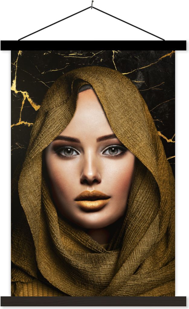 MuchoWow Textilposter Frau - Kopftuch - Abstrakt 40x60 cm mit schwarzem Rahmen - Wanddekorationen