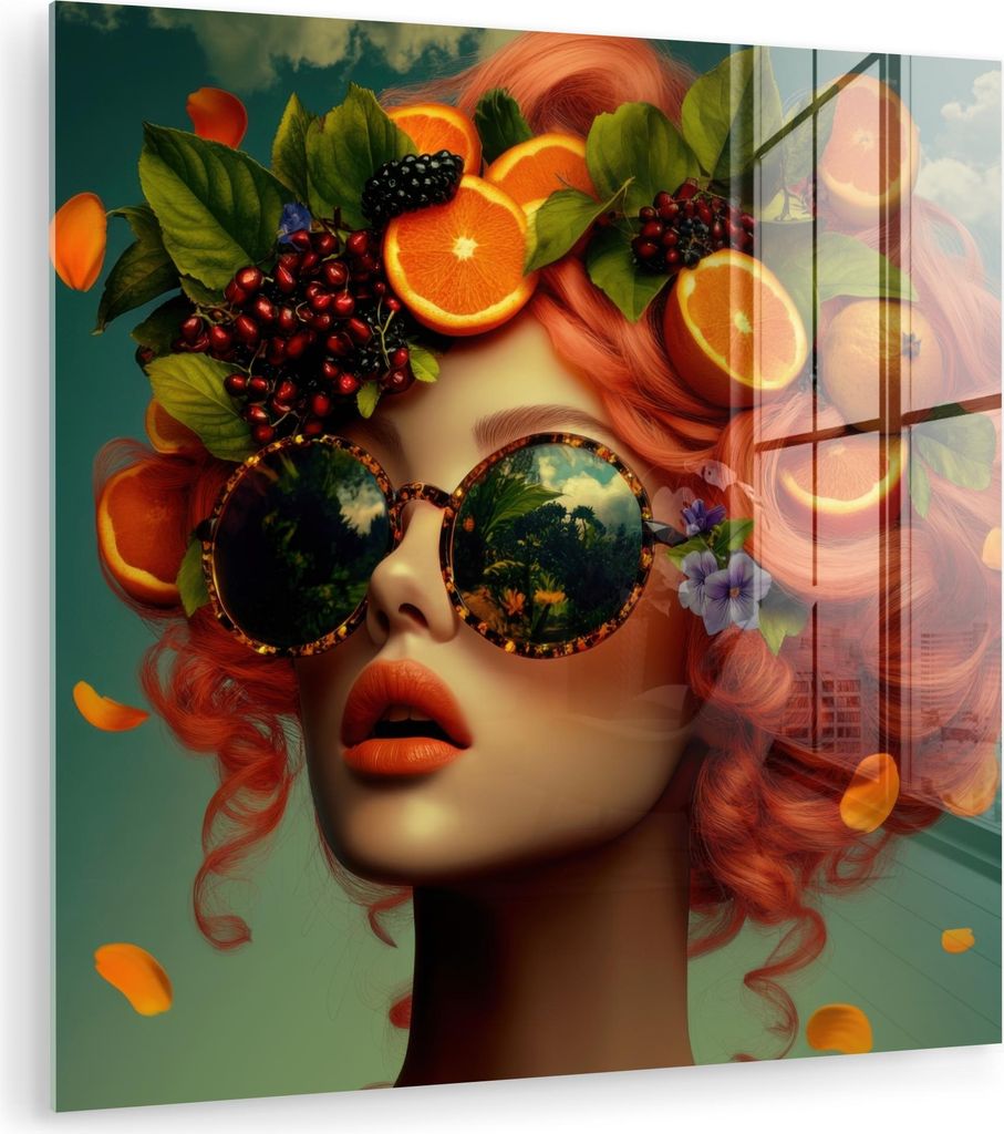 MuchoWow Glasbilder - Bilder auf Wandbild - Foto auf Glas Weiblich - Orange - Beere - Orange 30x30 cm Wanddekoration aus Glas - Acrylglasbild - Acr...