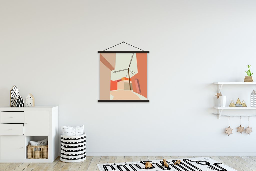 MuchoWow Textilposter Stromkabel - Sommer - Zeichnung - Pastell 60x60 cm mit schwarzem Rahmen - Posteraufhänger