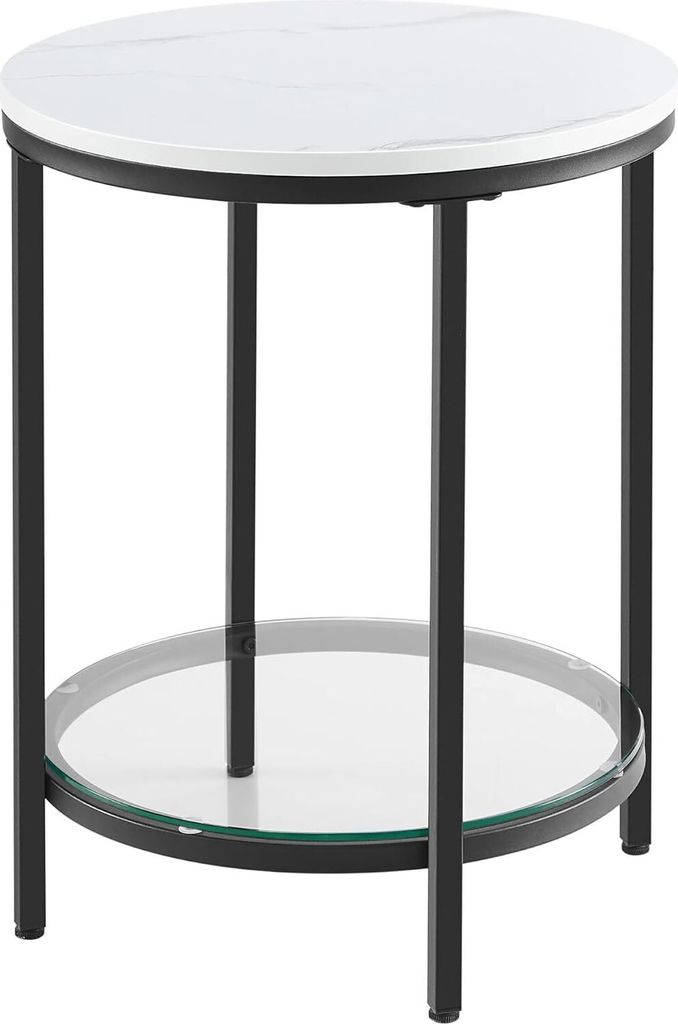 VASAGLE Beistelltisch, Nachttisch mit 2 Ebenen, Holzspanplatte, gehärtetes Glas, für Wohnzimmer, Arbeitszimmer, kleine Räume, modern,