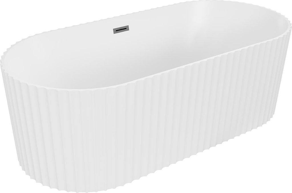 Mexen Paola freistehende gerillte Badewanne 170 x 80 cm, weiß matt, Überlauf gun gray gebürstet - 52721708001-66