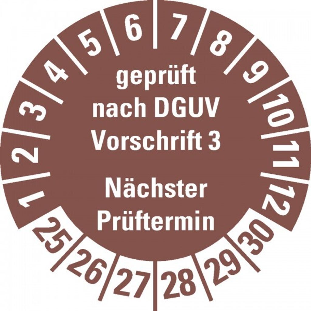 Dreifke Aufkleber I Prüfpl. Gepr.n. DGUV Vorschrift 3 25-30, braun, Schachbr...