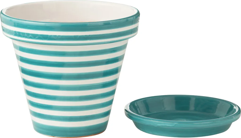 Cache-pot J-Line Granada Stripes en Céramique Bleu Aqua - Large 35cm